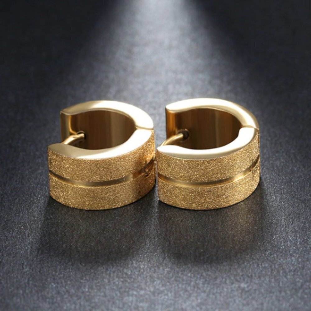 Hoop huggies earrings jewelry yellow gold tone stainless steel shiny brand new